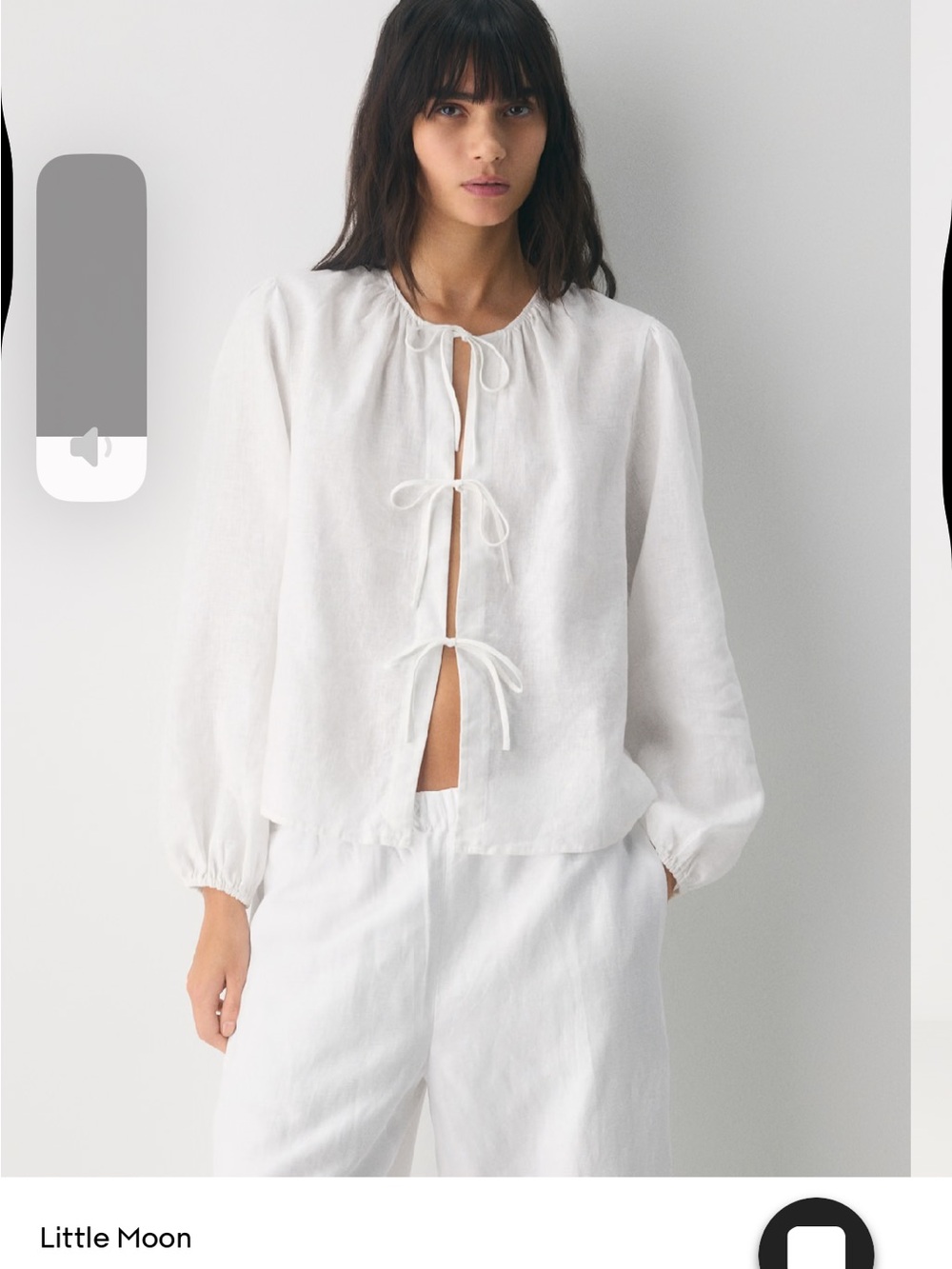 Aritzia Little Moon White Linen Tie-Front Blouse